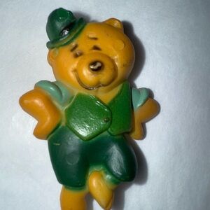 Vintage St Patrick’s day brooch Cute Bear Figurine with Green and Yellow Outfit